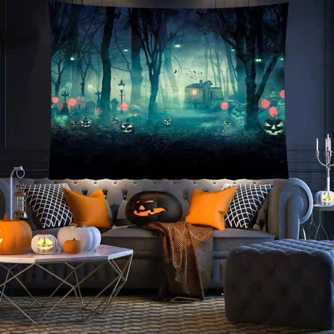 A060378タペストリー ハロウィン カボチャ布ポスター 壁面装飾 壁掛け飾り 窓 背景布