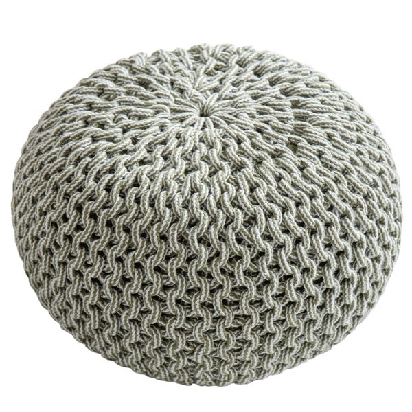 インド綿 スツール/オットマン [グリーン＆ホワイト 約80Rx35cm] 綿100% ブレイド