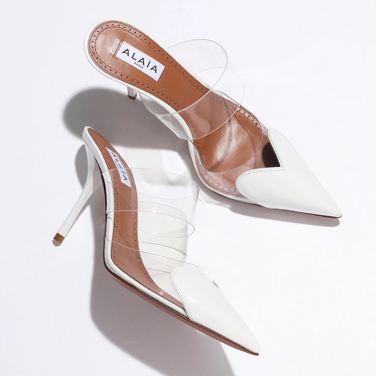 ALAIA アライア ミュール MULES 90 AA3M053CK150 レディース ポインテッドトゥ レザー ハート パンプス サンダル 靴 010/BLANC-OPTIQUE