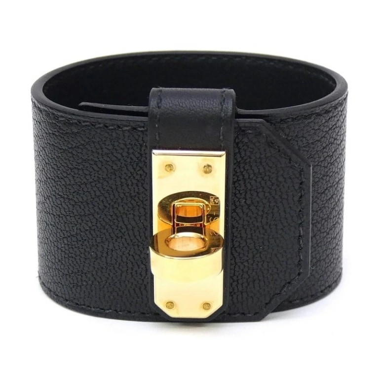 エルメス HERMES ケリーツイストGM レザーブレスレット PG金具 B刻印 黒 【中古】(67771)