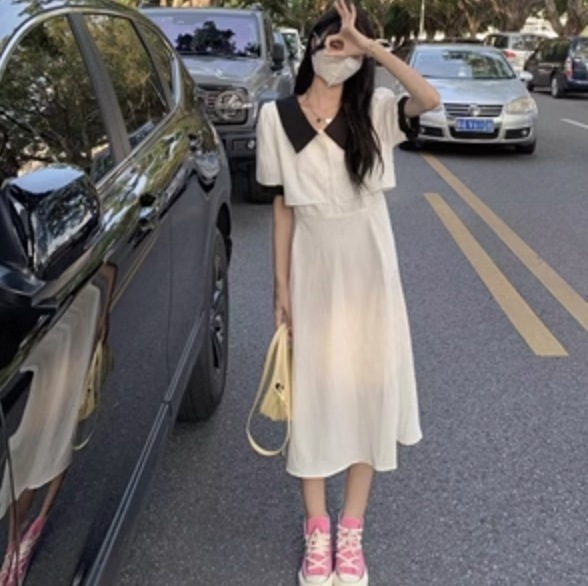 ワンピース フレアワンピース 膝丈 ひざ丈 ミモレ ミモレ丈 袖あり 半袖 かわいい 大人可愛い きれいめ シンプル カジュアル 大人 上品 おしゃれ お洒落 レトロ 大人女子 こなれ感 ラブリー