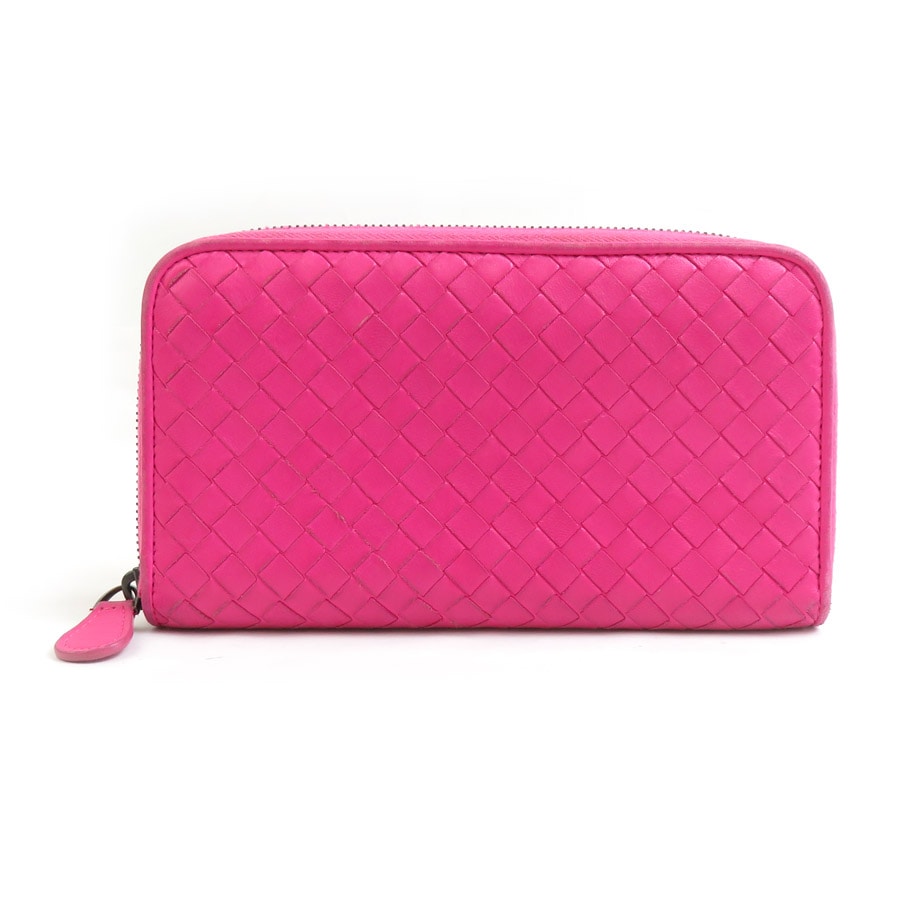 ボッテガヴェネタ BOTTEGAVENETA ラウンドファスナー長財布 イントレチャート レザー ピンク ユニセックス 56341a