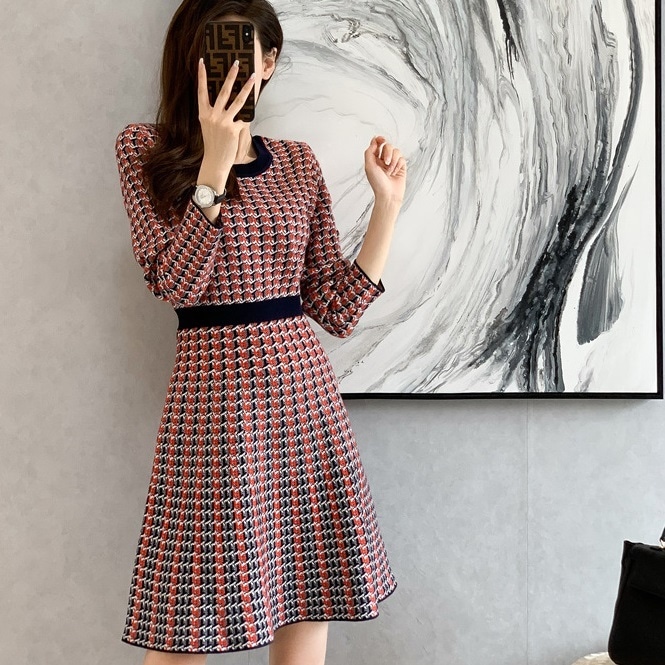 レディース ワンピース フレア 膝丈 長袖 ラウンドネック フレア Aライン 切り替え フェミニン ハイウエスト 切り替えデザイン かわいい 大人可愛い きれいめ 上品 おしゃれ こなれ感 個性的