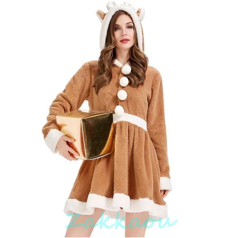 【大人気N0.1】クリスマス コスプレトナカイ コスプレ 衣装 仮装 トナカイ 着ぐるみ フード付き 女性 トナカイコスチューム アニマル 動物 レディース