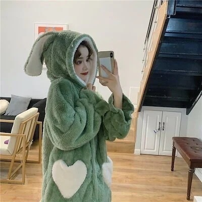 2025ボア 2点セット パジャマ ルームウェア モコモコ フード付 うさぎちゃん になれる き うさぎ耳