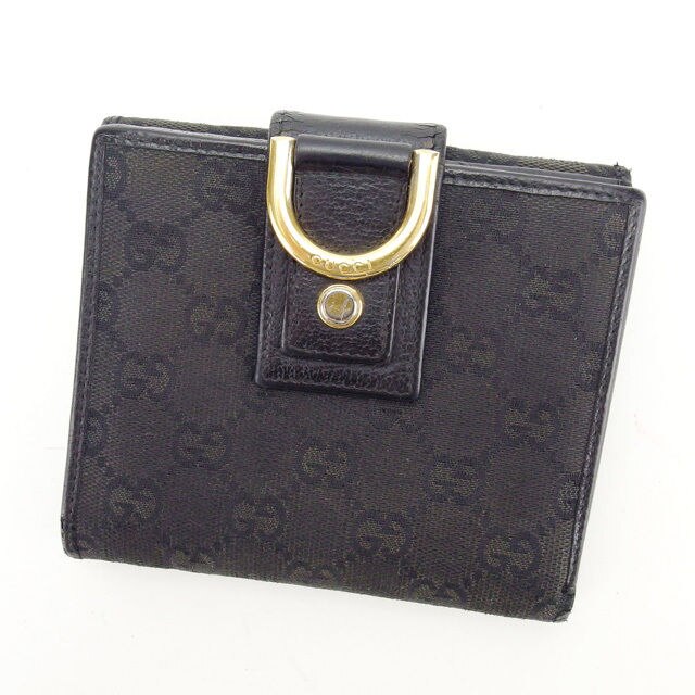 Wホック財布 二つ折り財布 GGキャンバス アビー ブラック ゴールド 中古