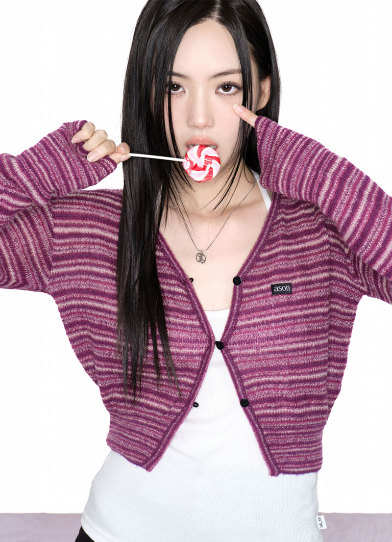 【AS"ON】 TEA CARDIGAN / STRIPE PURPLE 正規品