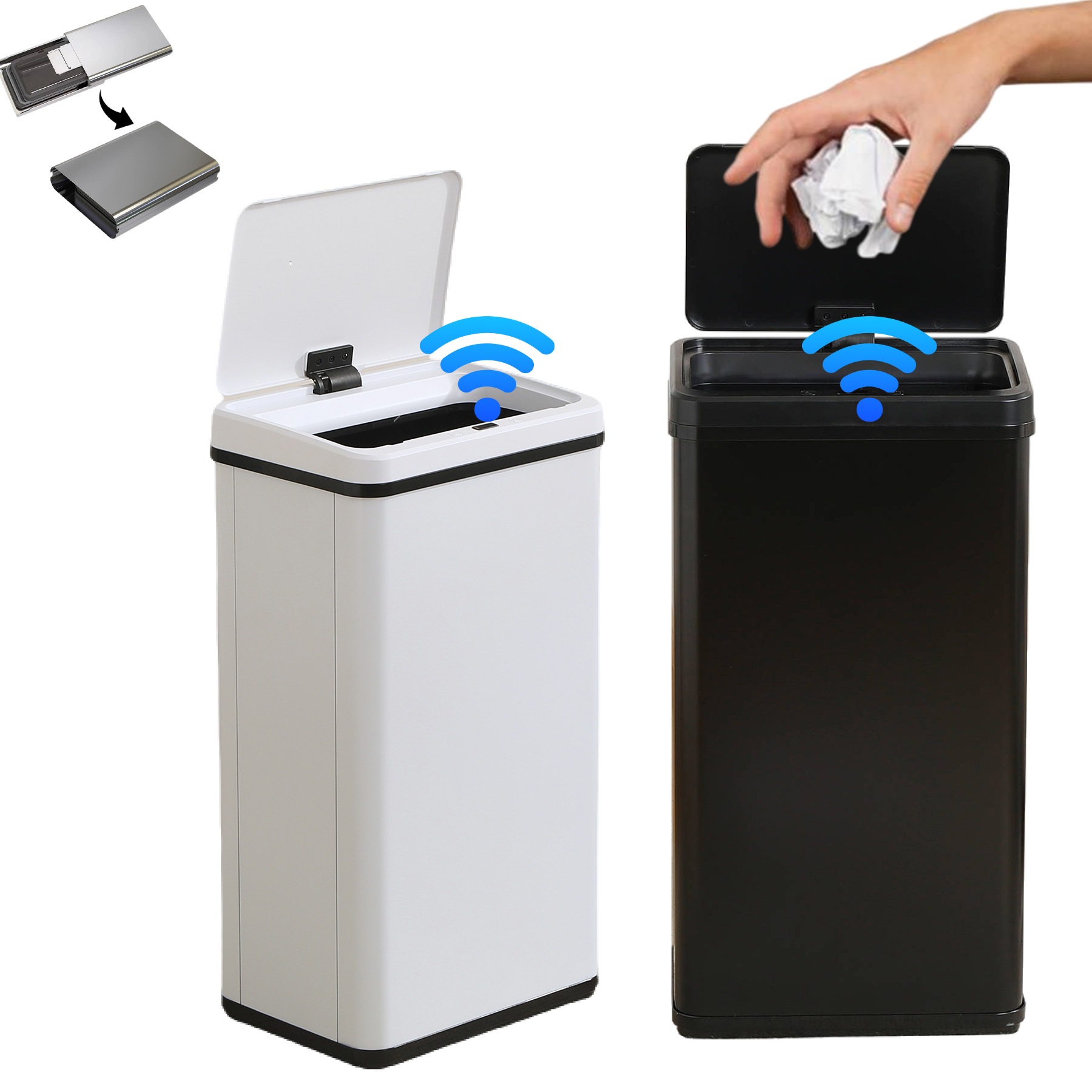 KOUKIDI ゴミ箱 自動開閉 非接触 折りたたみ機能 45L袋対応 大容量 50L ふた付き 高機能センサー スリム キッチン リビング 屋外 ステンレス製 ダストボックス ごみ箱