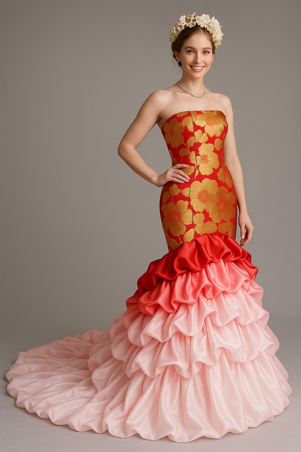 着物ドレス 和ドレス ワインレッド ビスチェ マーメイドライン ティアードのドレス グラデーション 花嫁 46,800円