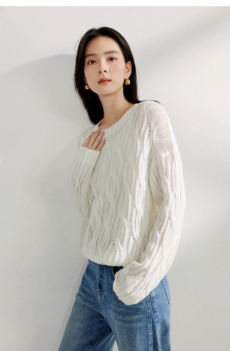 レディース トップス ニット セーター 長袖 ラウンドネック スリム 細身 ストレート フェミニン ケーブルニット 編み込み 中厚手 ニット ケーブルニット かわいい 大人可愛い きれいめ シンプル