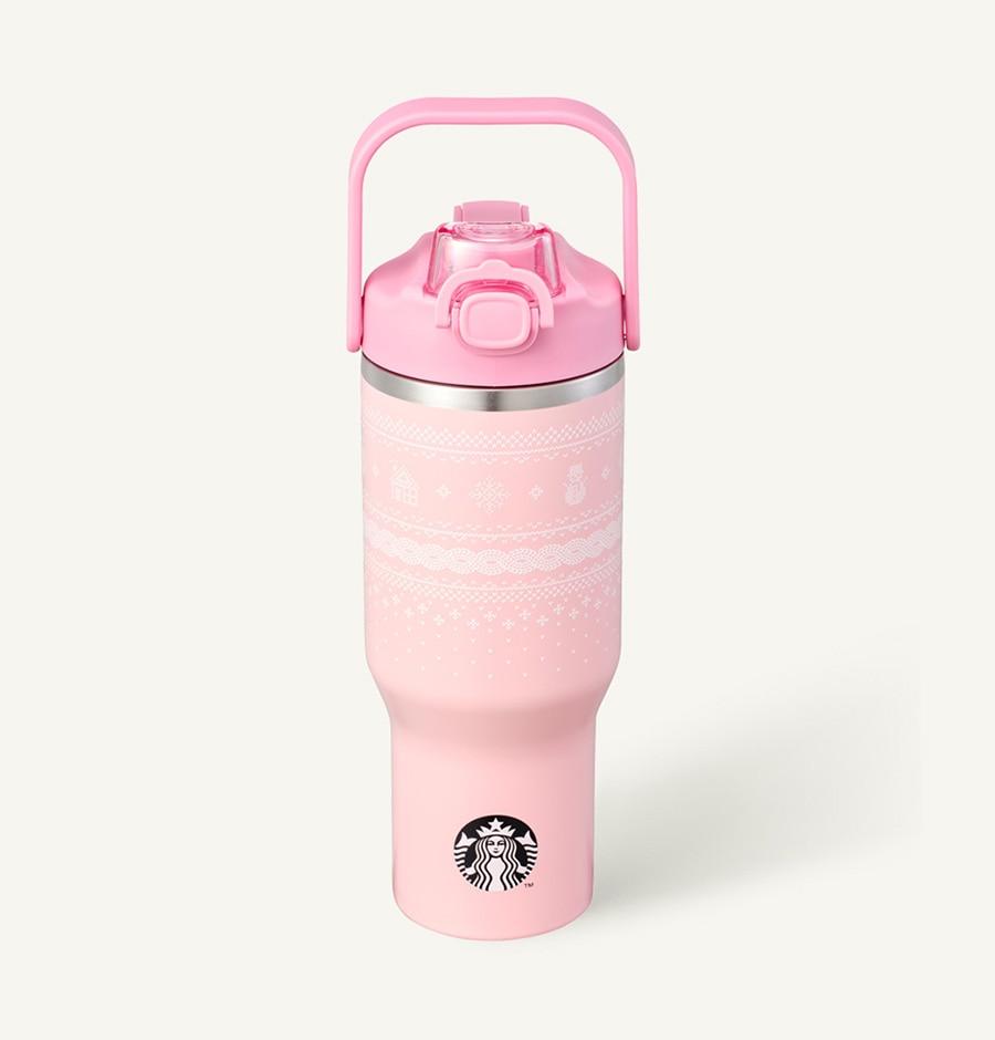SS ウィンター ニット ピンク カール タンブラー 946ml 韓国スターバ グッズ クリスマス限定販売 MD