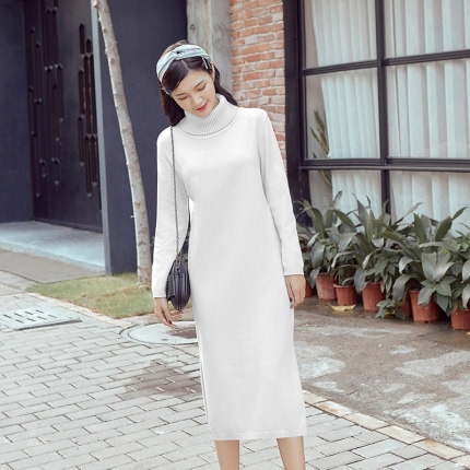 ワンピース デート ニットソー 膝丈 ひざ丈 ミモレ ミモレ丈 袖あり 長袖 タートルネック レース かわいい 大人可愛い きれいめ シンプル カジュアル 大人 上品 おしゃれ お洒落 主役級