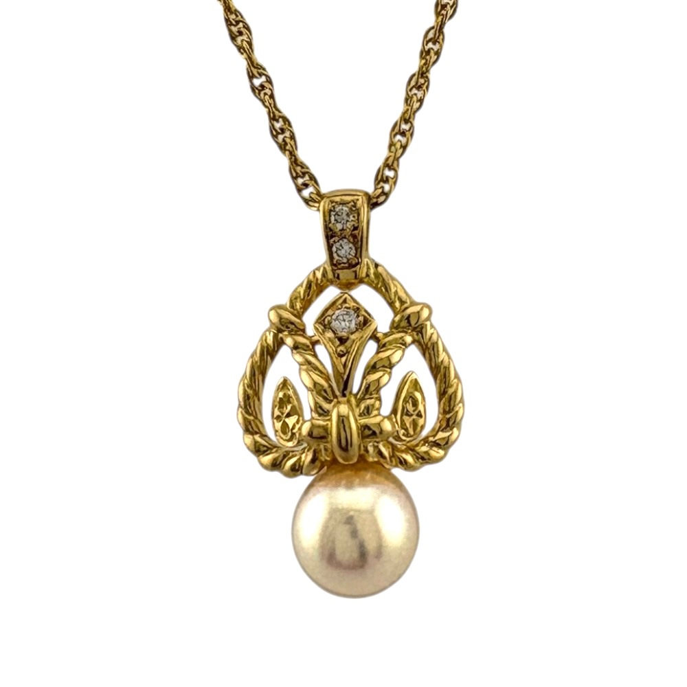 ミキモト ネックレス 18金 K18イエローゴールド パール MIKIMOTO 中古 美品
