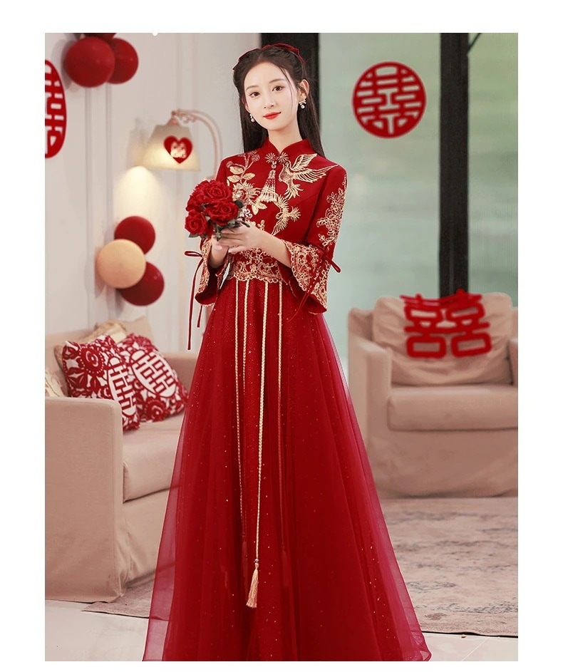 【2枚購入で 3oo円OFF】スタイルの花嫁服チョンサムハイエンド2025ドレス冬の妊婦ドレスドレスエンゲージメント