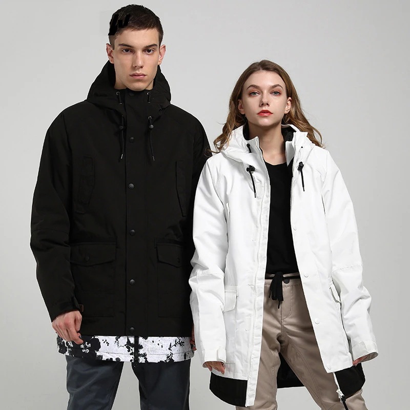 スノーボードウェア ジャケット 単品 ロング丈 レディース メンズ フード付き 白 黒 スノーウェア スキーウェア スノボ おしゃれ 防風防水防雪防寒保温通気 耐摩擦 韓国 Snowboardwear