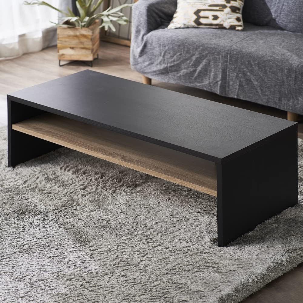 アイリスオーヤマ リビングテーブル テーブル デスク センターテーブル ローテーブル 収納 棚付き LTB-1190W ブラック 幅119cm