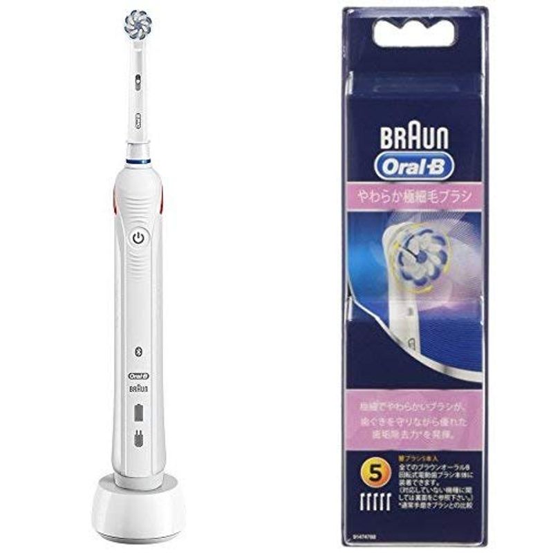 セット買い オーラルB 電動歯ブラシ PRO2000 ホワイト + 替えブラシ やわらか極細毛ブラシ(5本入)