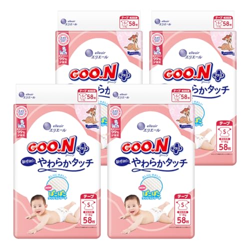 【テープ Sサイズ】 グーンプラス 敏感肌にやわらかタッチ おむつ (4~8kg) 232枚(58枚×4) [ケース販売] (ディズニーデザイン 6,754円