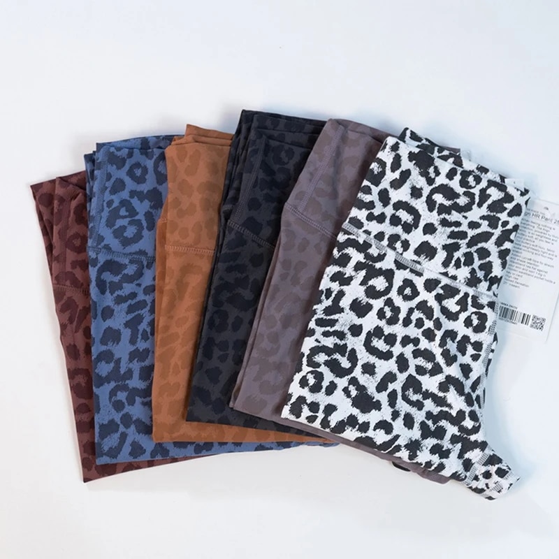 女性のためのヒョウ柄のフィットネスパンツ,ハイウエスト,快適,トレーニング,ランニング,ベアバッグ,スポーツ