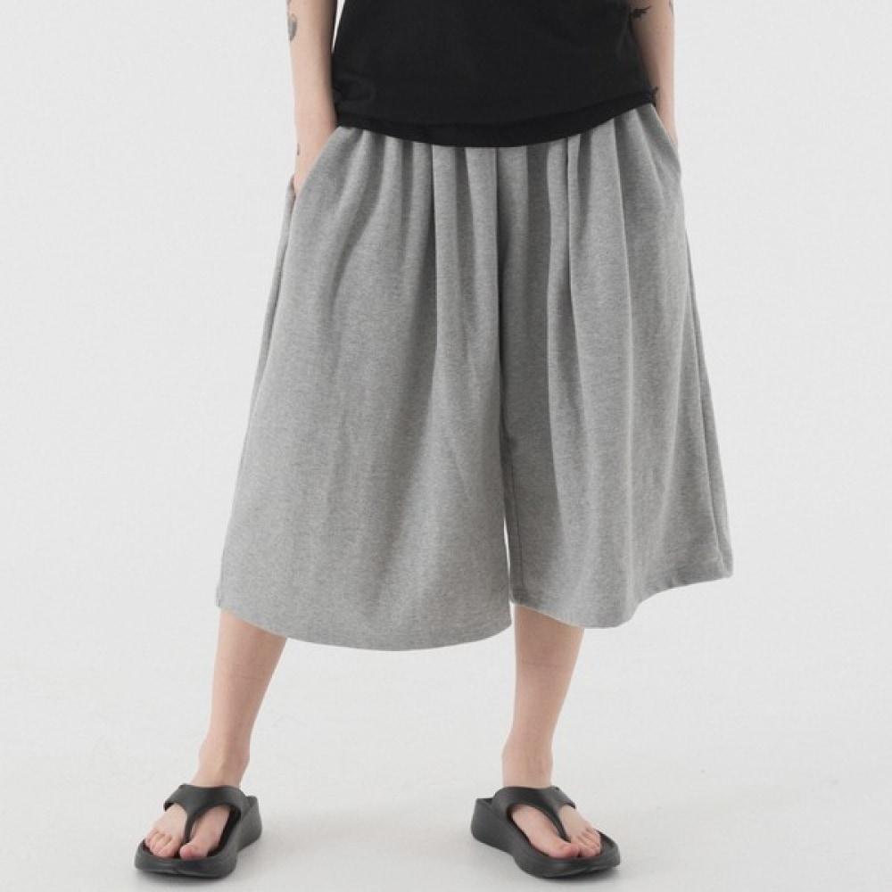 (Pianer) スーパーワイドスウェットバミューダパンツ (メランジ)