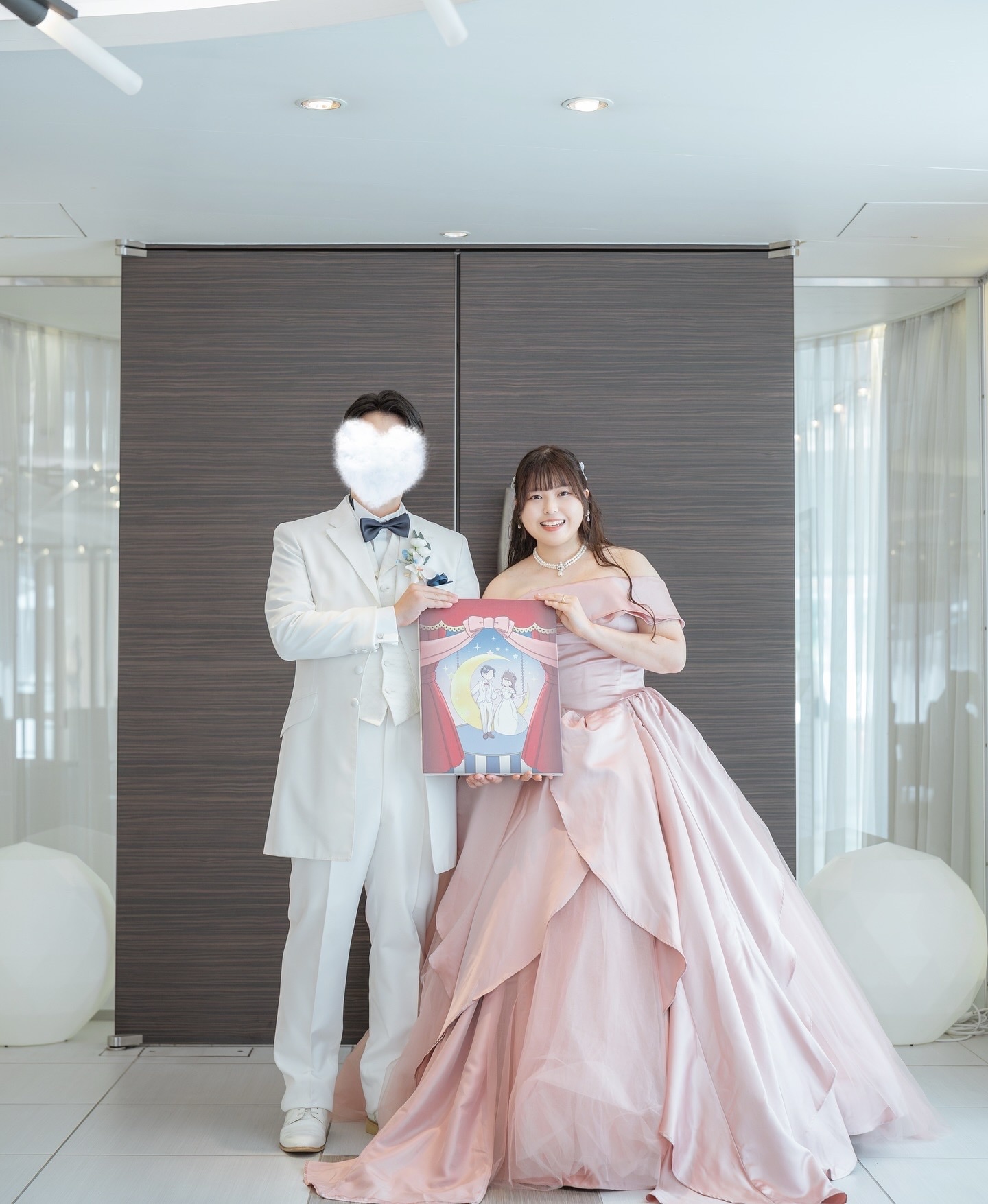 実例写真！カラードレス ピンク オフショルダー ラッフルフリル プリンセスライン 花嫁 47,880円