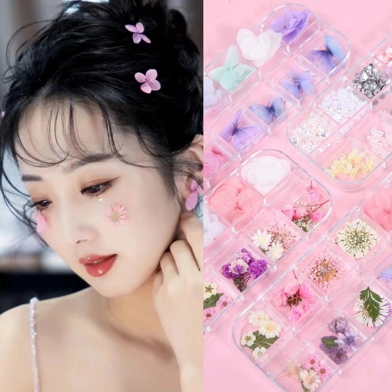 【10点セット】フェイス用ドライフラワーステッカーフェイス用アクセサリーメイクアップ花びらアイメイクブライトダイヤモンドバタフライ