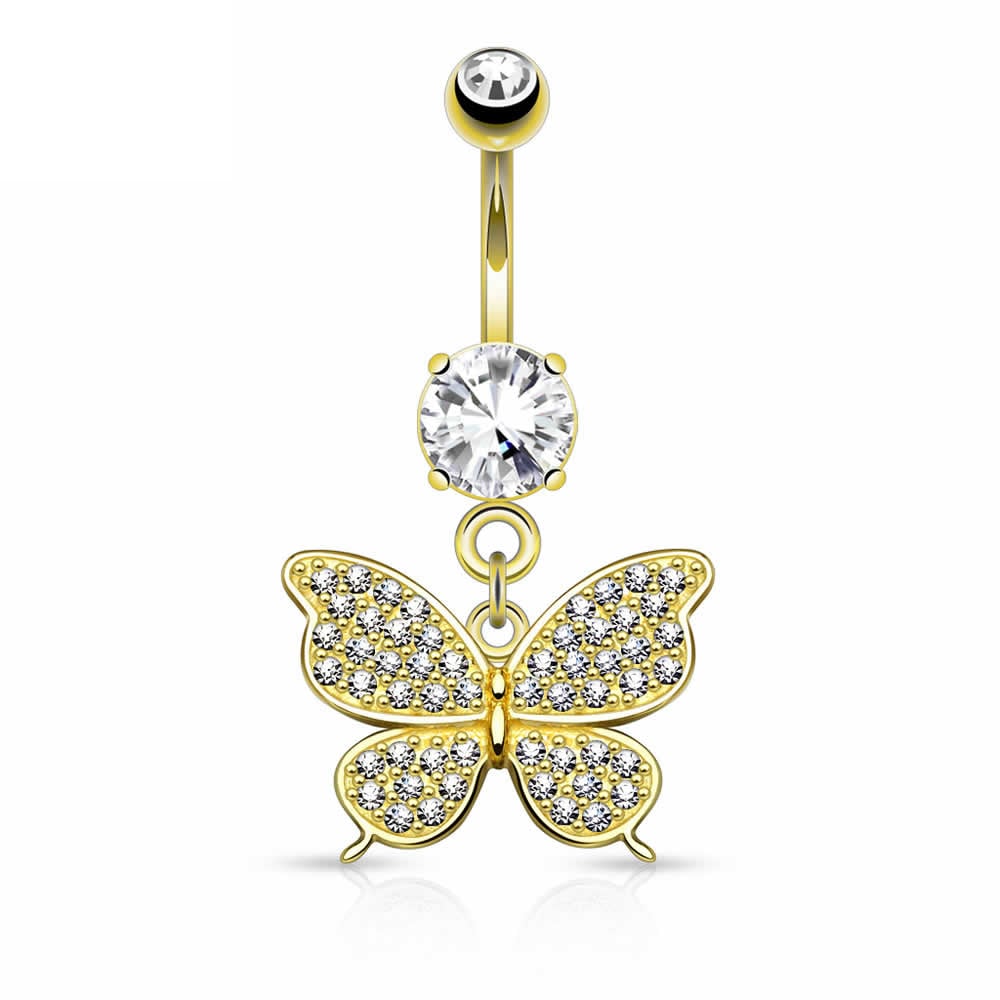 14金パヴェバタフライ へそピアス 14G 14ゲージ 揺れる チャーム 臍ピアス プレゼント 高級