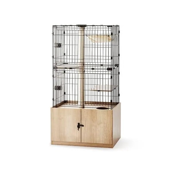 アイリスオーヤマ 隠れ家キャットランドケージ PKC-800 マットブラウン 猫 ケージ 2段 3段 アイリスオーヤマ コンパクト ワイド ゲージ スリム