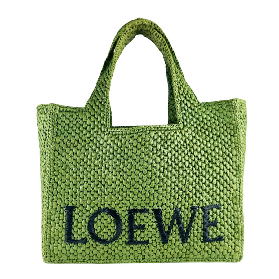 ロエベ LOEWE ハンドバッグ ショルダーバッグ フォント トート スモール ラフィア/レザー グリーン/ブラック レディース z10094