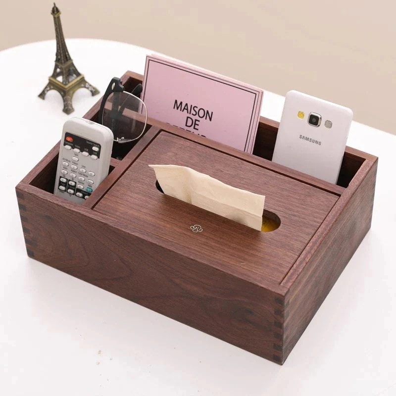 ゼロバッチ 無垢材 多機能 卓上収納 ティッシュボックス スプレンディッド クラウド ブラック ウォールナット 引き出しボックス