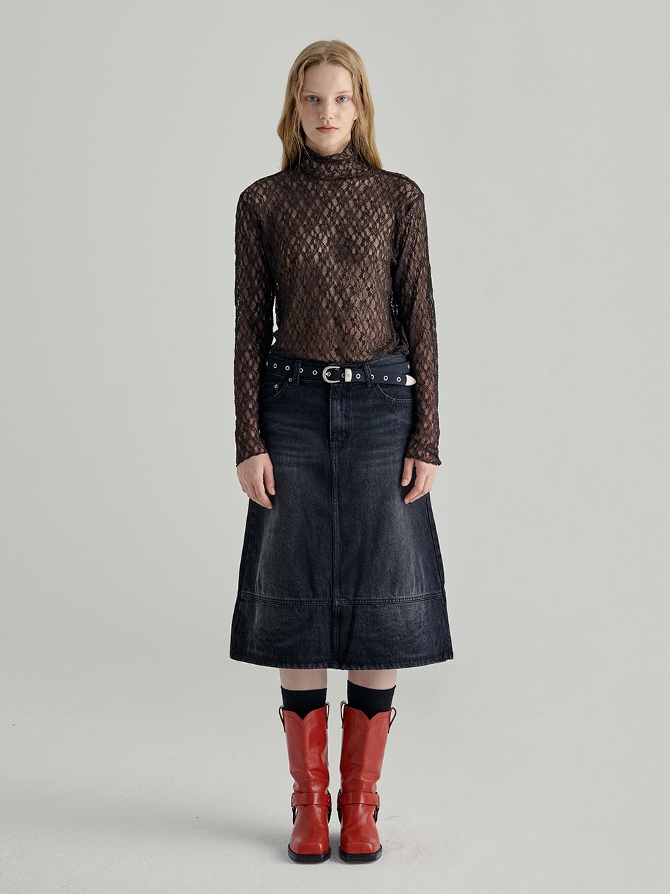 [Margesherwood ] / ☆ SIMPLE BLACK DENIM SKIRT / black MARGESHERWOOD】 SIMPLE BLACK DENIM SKIRT : BLACK