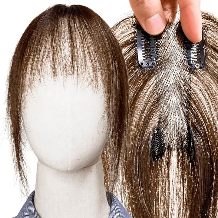 部分ウィッグ ヘアピース ポイントウィッグ 女性 レディース 人毛100% かつら 前髪ウィッグ ショート トップピース つむじ(前髪カット(ナチュラルブラウン), 12x6cm)