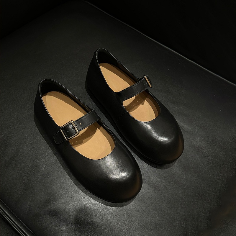 シープスキンバージョン春と秋の新しい本物の革のインナーハイトワンラインバックルライトマウスメアリーゼンシングルシューズレディースフラットローファー