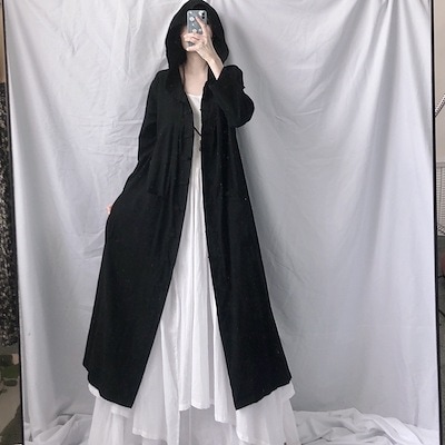 レトロな国風　ロング丈　ビッグ　ハット　ゆったりカーディガン　編み　バックル　女　早秋　長袖パーカー