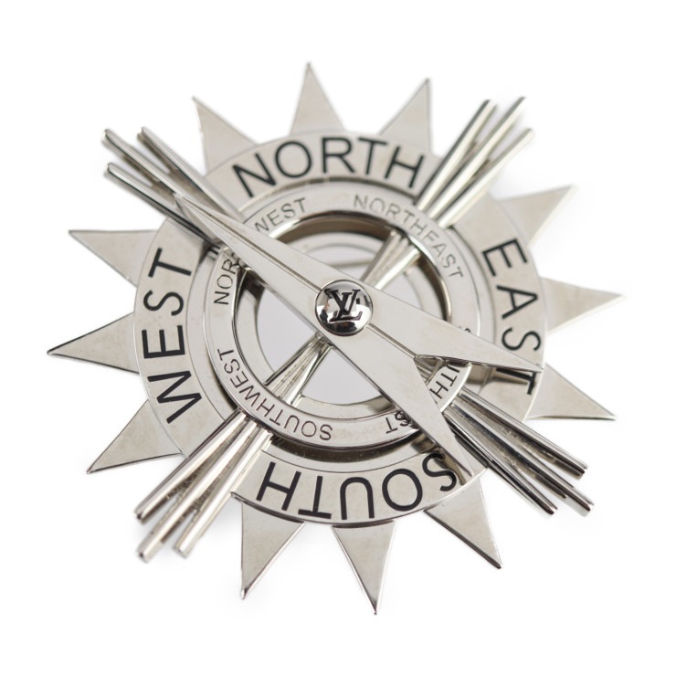 美品 LOUIS VUITTON ルイ ヴィトン ブローチ MP1189 アクセサリー メタル シルバー コンパス ビトン【本物保証】