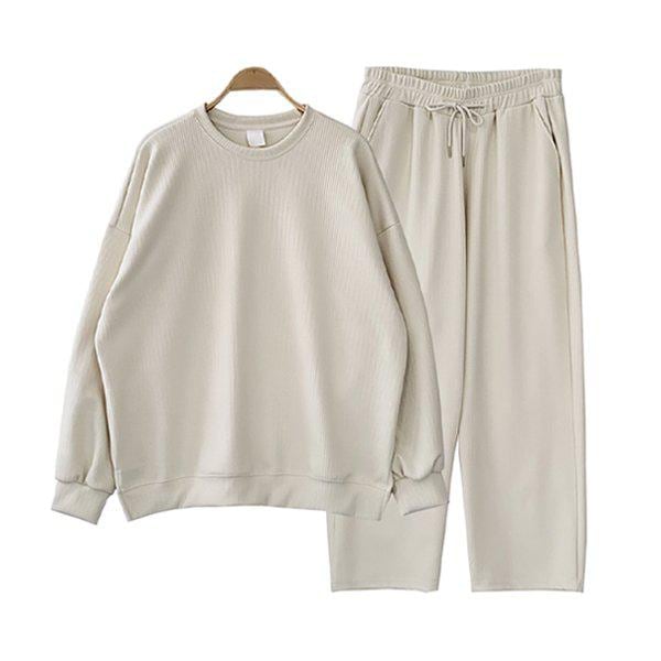 セットアップ メンズ リブ編みスウェットシャツ ワイドパンツ セット SDT121