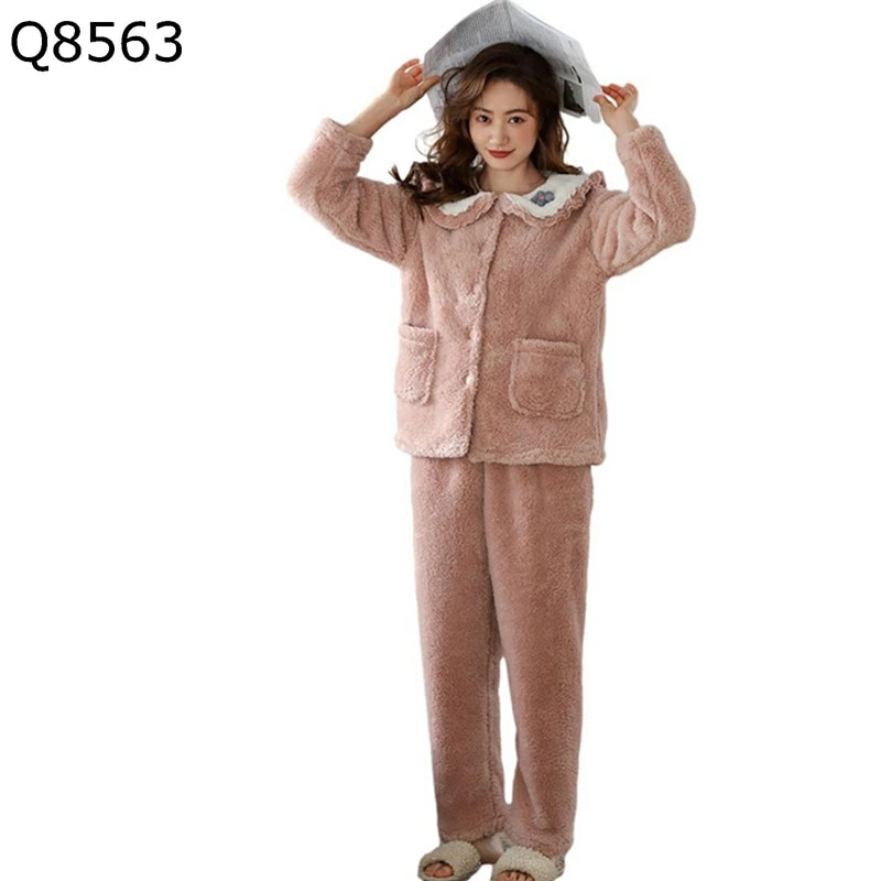 レディース 上下セットパジャマ 前開き ナイトウェア 寝巻き モコモコ 部屋着 あたたかい 厚手 柔らかい 優しい触り心地 着心地良い 秋冬 プレゼント お正月 新年祝い 便利服 昼寝着