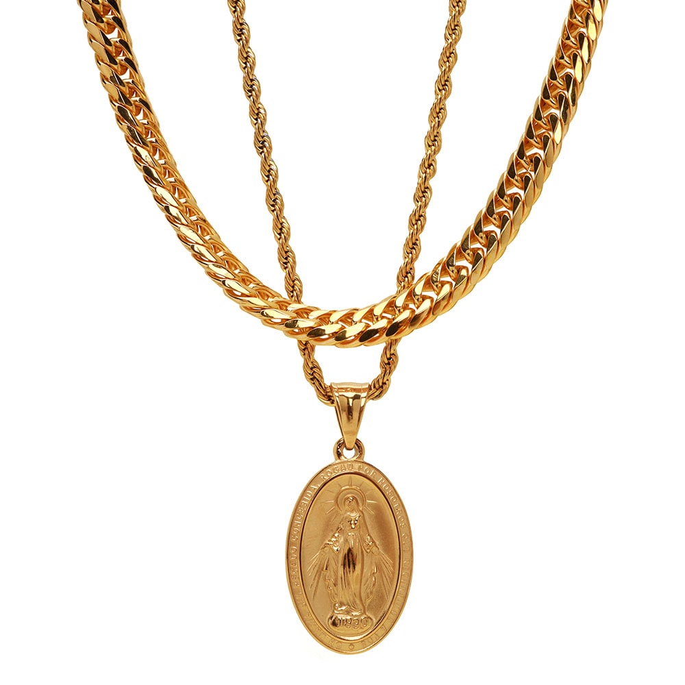 ステンレス マリアコインネックレス 2連 [nc043-n348-g-7mm-n337]