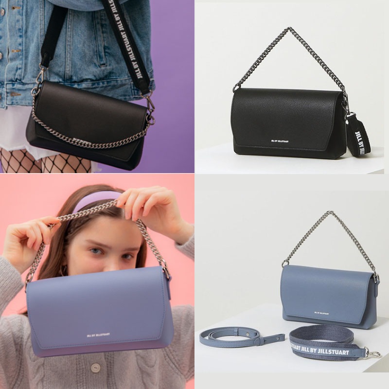 【RENNY】 ロゴプリントレザーショルダーバッグ/2種類のストラップで様々な演出可能/バッグ内部カード収納/ブラック/ブルー