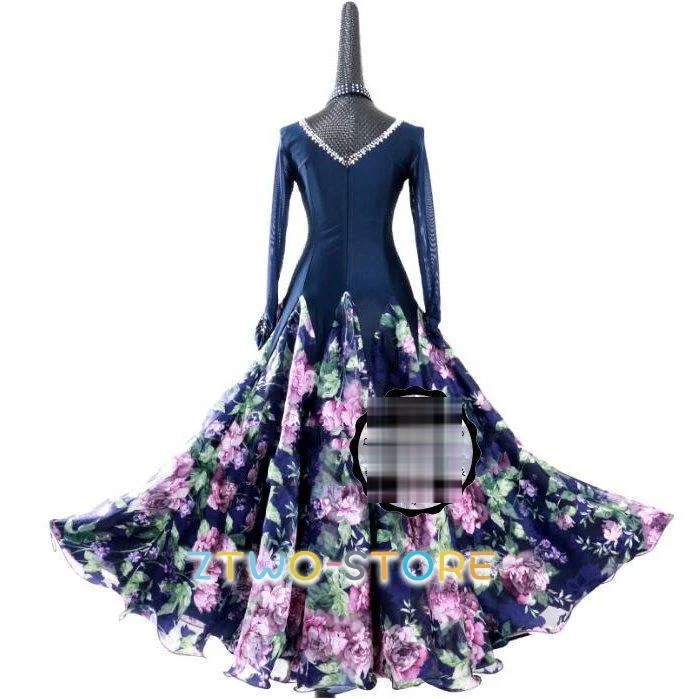 オーダーメード　社交ダンスドレス　 ラテンドレス　モダンドレス　ロングスカート　ダンスウエア　競技　デモ　ダンス衣装　ワンピース 豪華