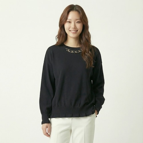 厚手ルーズフィット長袖ブラウス ブラック レディース Tシャツ