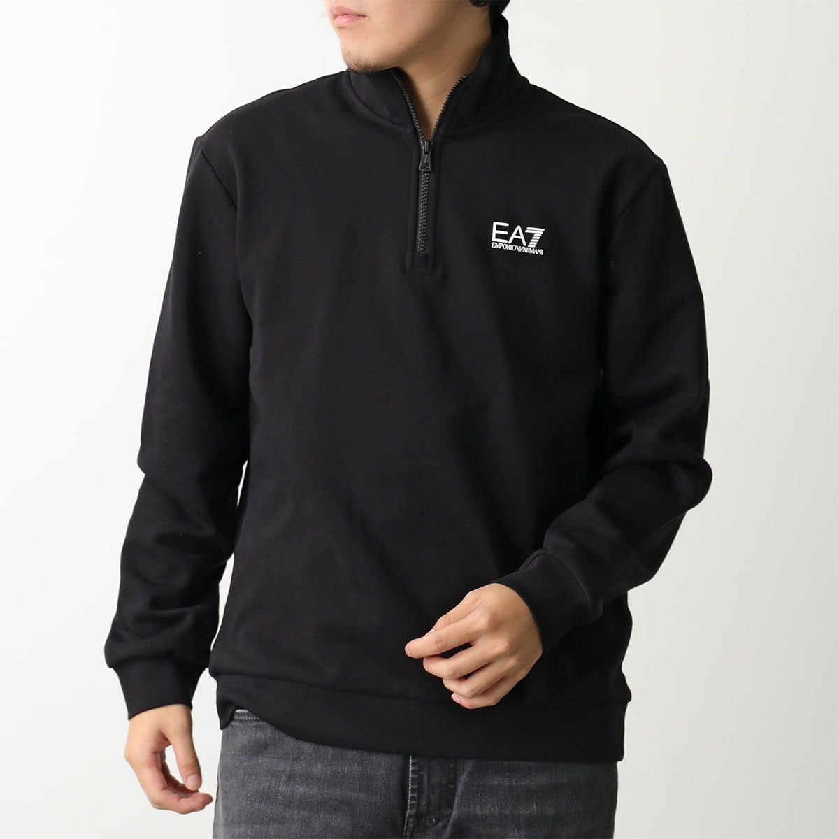 EA7 EMPORIO ARMANI エアセッテ エンポリオアルマーニトレーナー 8NPM35 PJVTZ メンズ スウェット ハーフジップ 裏起毛 ロゴ 1200 BLACK