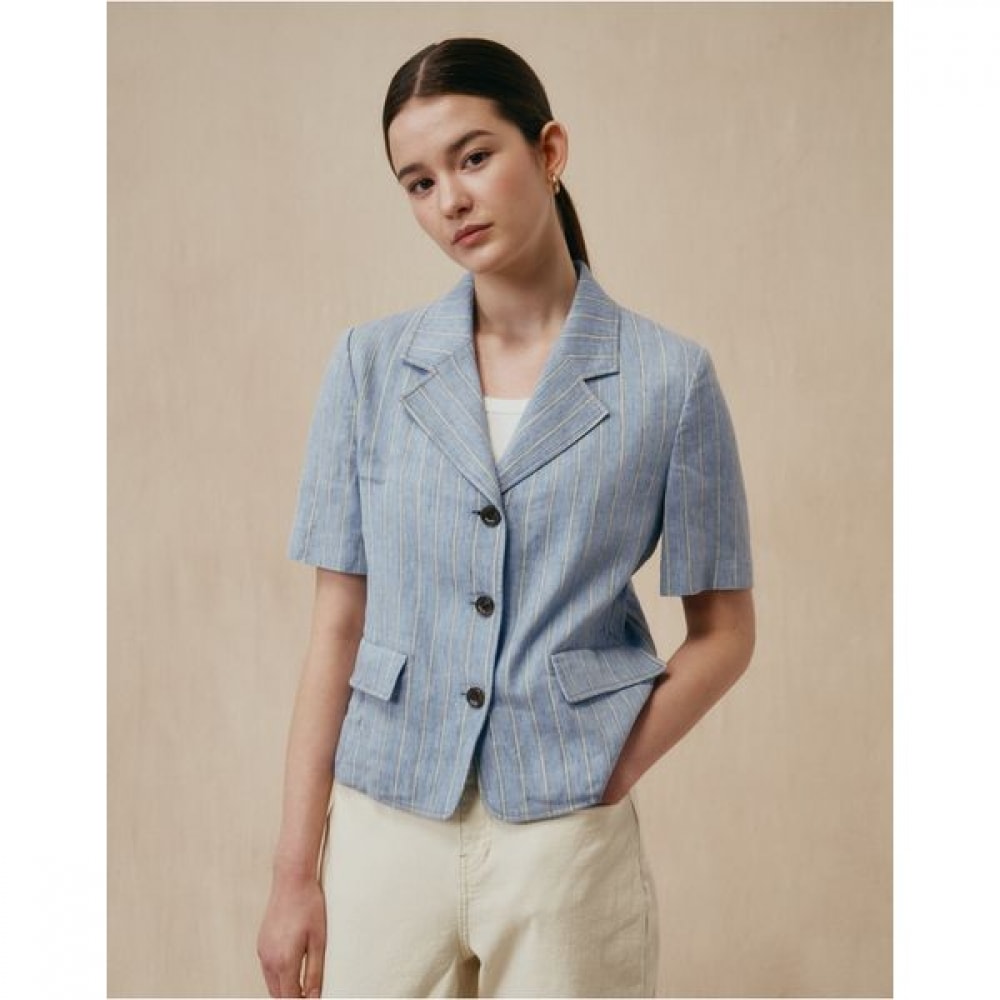 [ヘッジズレディース] 25SS ブルーストライプリネンブレンドショートスリーブジャケット HSJA5B490B1 24,685円