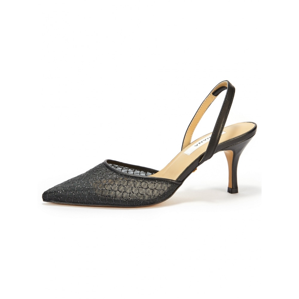 BRIANA メッシュスリングバックブラックグリッター