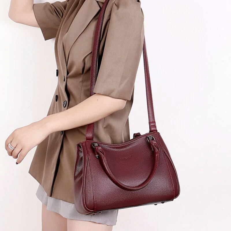 ハンドバッグ ショルダーバッグ レディース 合成本革 黒 カバン 2way 鞄 上品質 牛革 ワイン