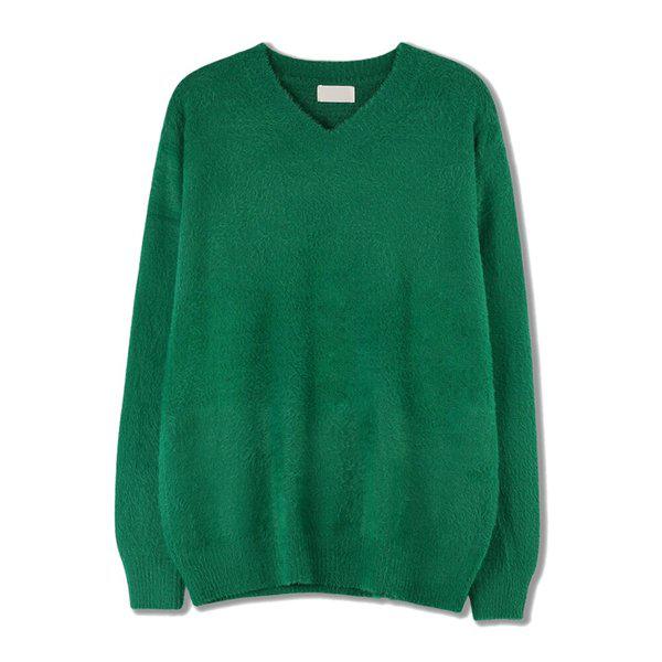 メンズ ソフト モヘア アンゴラ Vネック ニットTシャツ SG-KN-Q029-ミント