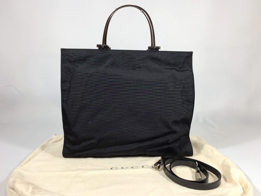 トートバッグ 2way ショルダーバッグ ストラップあり ナイロン ブラック 中古品