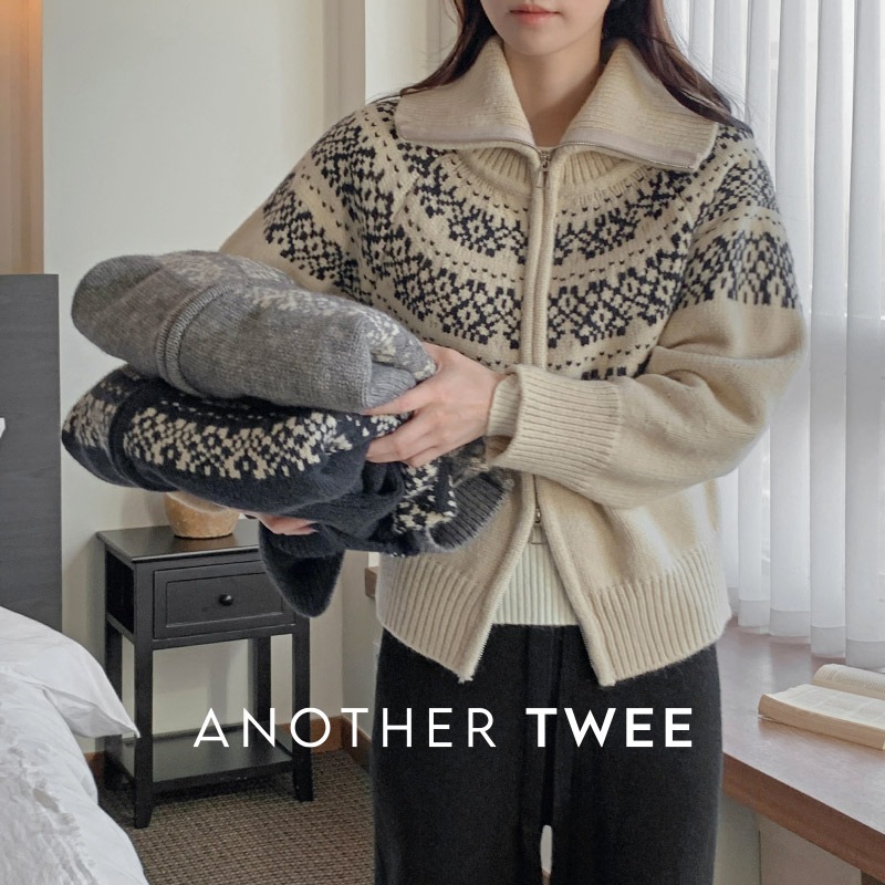 [tcd0401] 韓国ファッションスノーフレークウィンターハイネックジップカーディガン