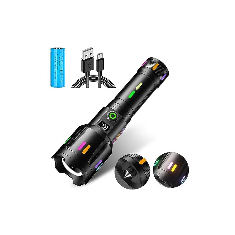 【2023最新液晶画面デジタル表示】独特な夜光懐中電灯 led 強力 軍用 最強 1000000ルーメン超高輝度 明るい ハンディライト USB充電式 ledライト 超長遠射 超強力 ズーム 手持ちラ