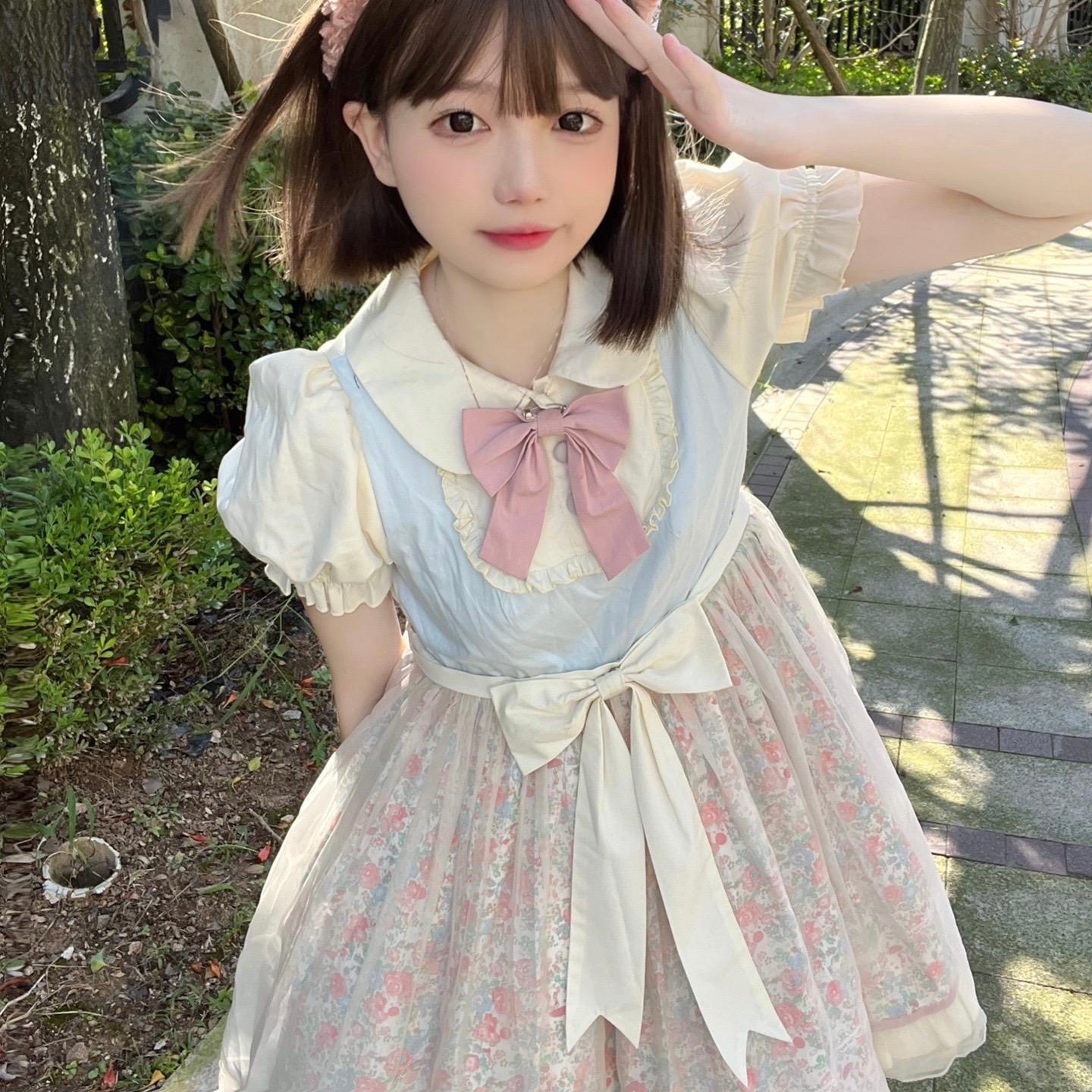 完全オリジナルデザイン春日ロリータ花柄パストラルロリータサマードレスゆったり半袖op 6,892円